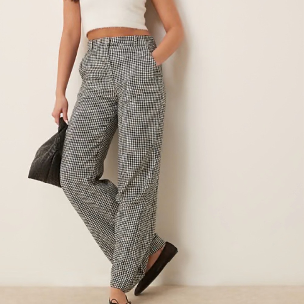High-Rise Gingham Wide-Leg Linen Trouser